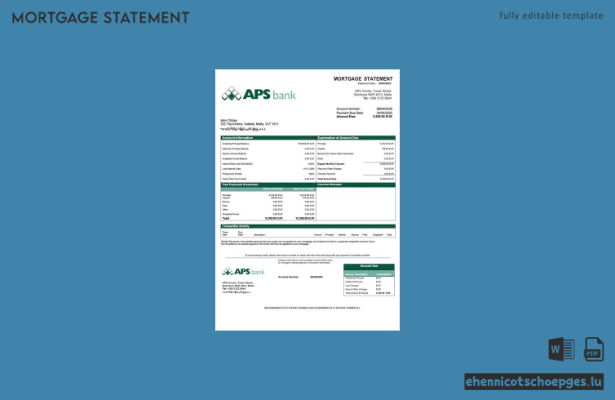 Beispiel eines Hypothekenauszugs der Malta APS Bank PLC (Word- und PDF-Datei)